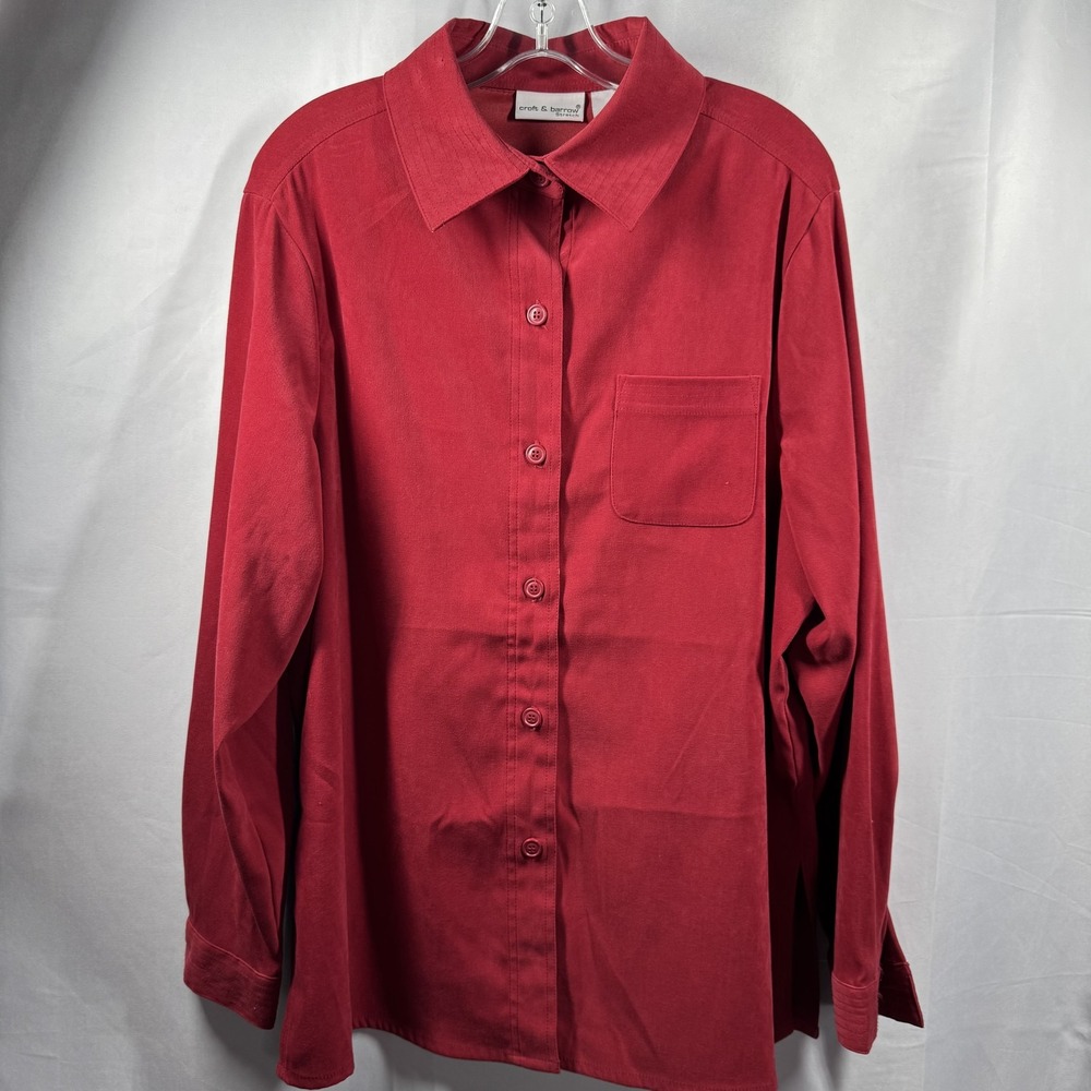 Croft & Barrow Shirt Womens Large Red Stretch Button Up‎ Long Sleeve Pocket Top